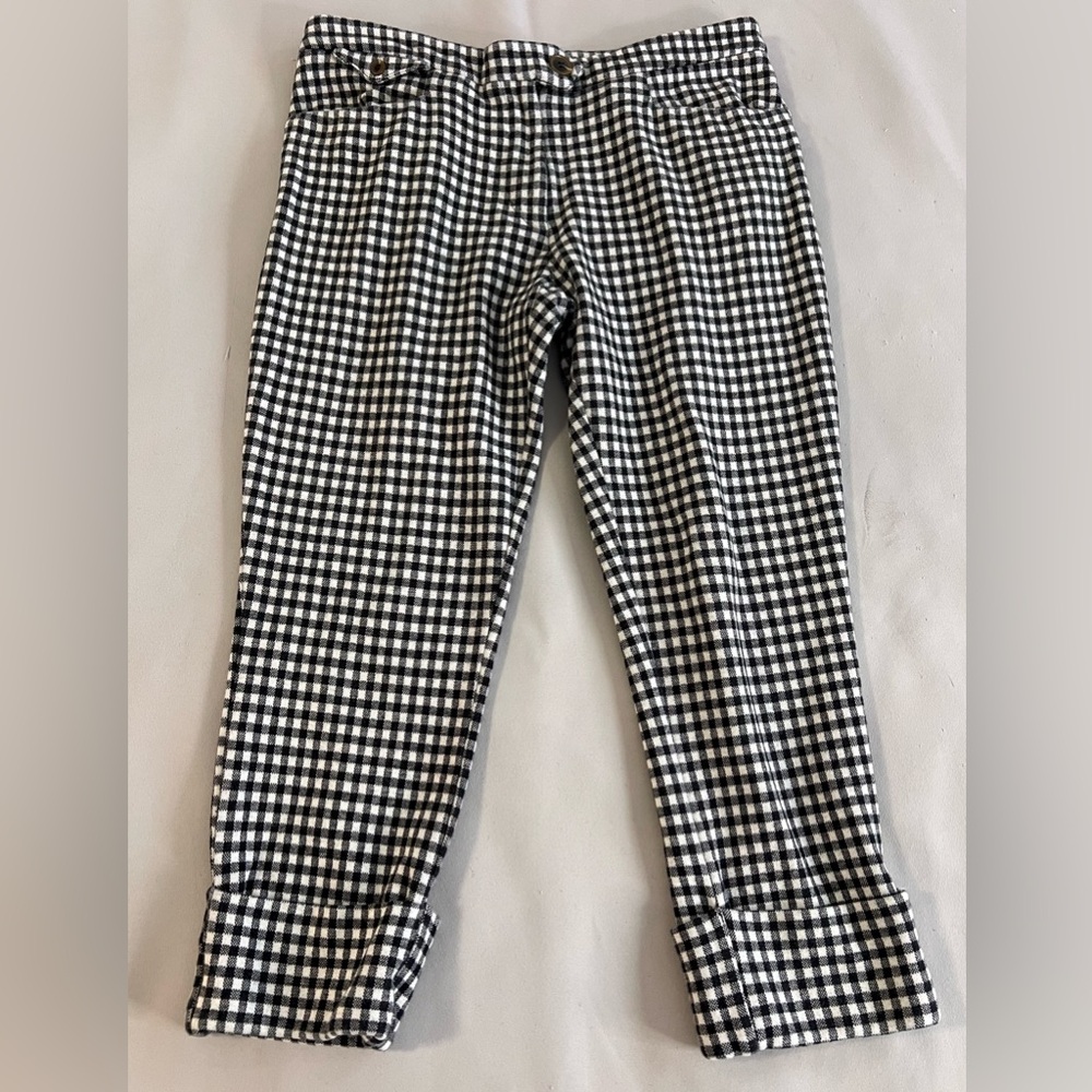 Anthropologie Essential Crop‎ Flare Black & White GingCheck Pants Size 6P